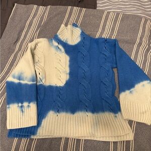 Off-White Blue and Cream Cowl Neck Sweater